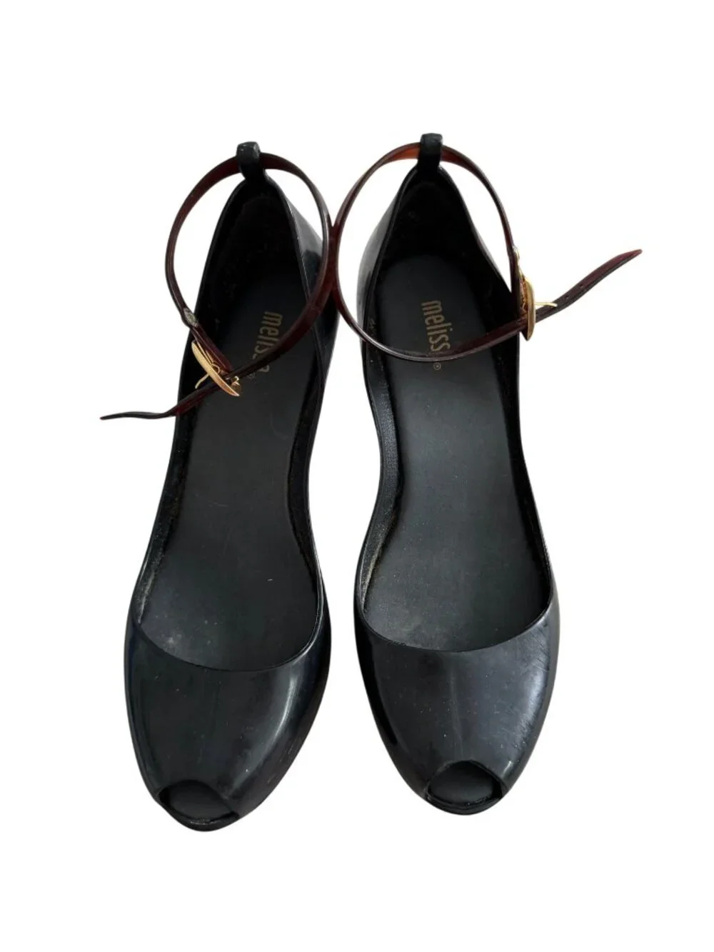 MELISSA Women's Black Ankle Strap Wedges Size US 7